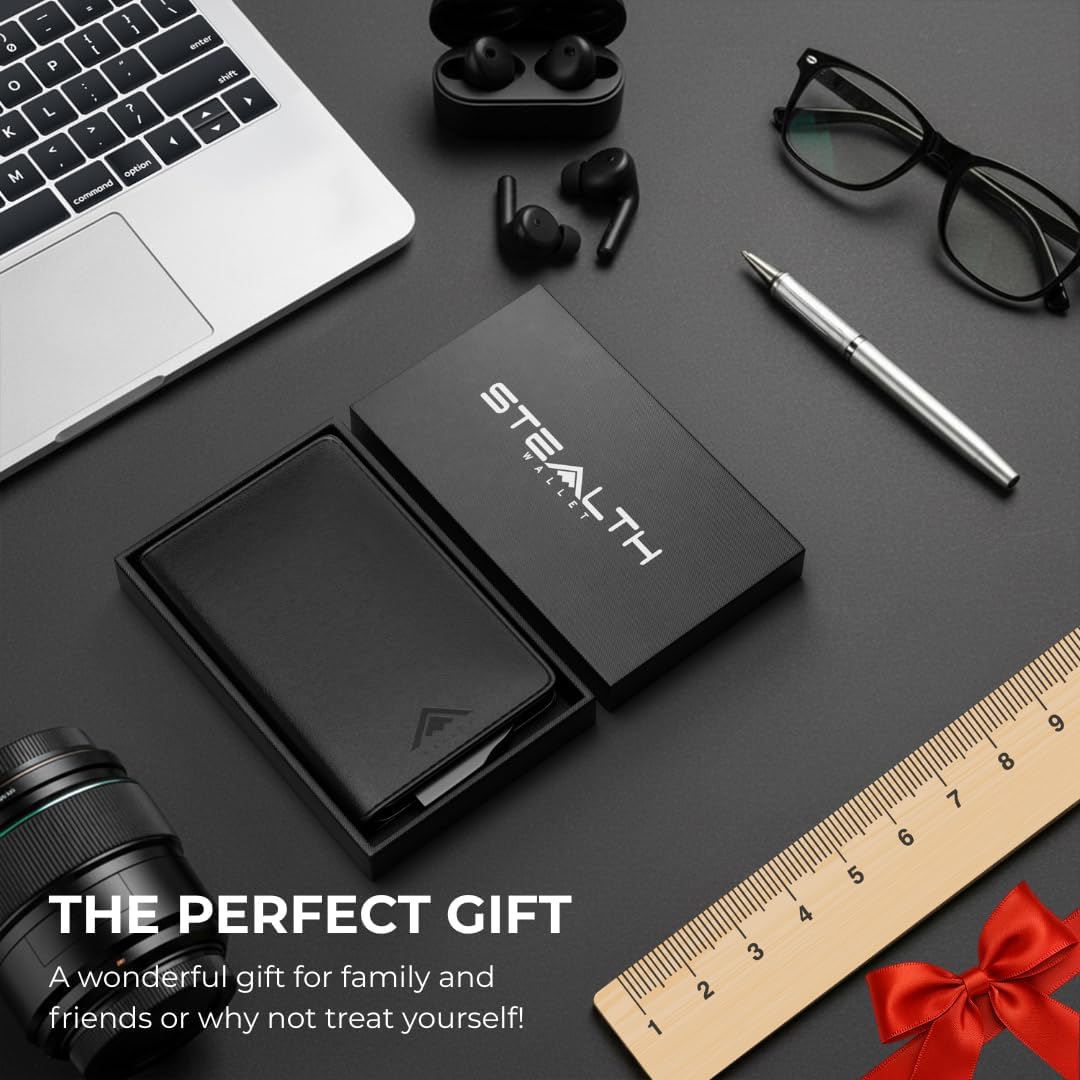 Thumbnail 5 de Stealth Wallet RFID Card Holder Wallet — Slim pop-up metal card case with gift box (Black aluminium & black leather)