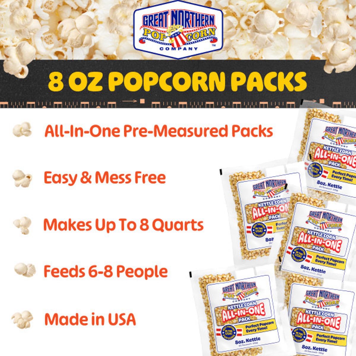 Detalle 1 de Great Northern Popcorn 8oz Kettle Corn Popcorn Packs, 5-Pack