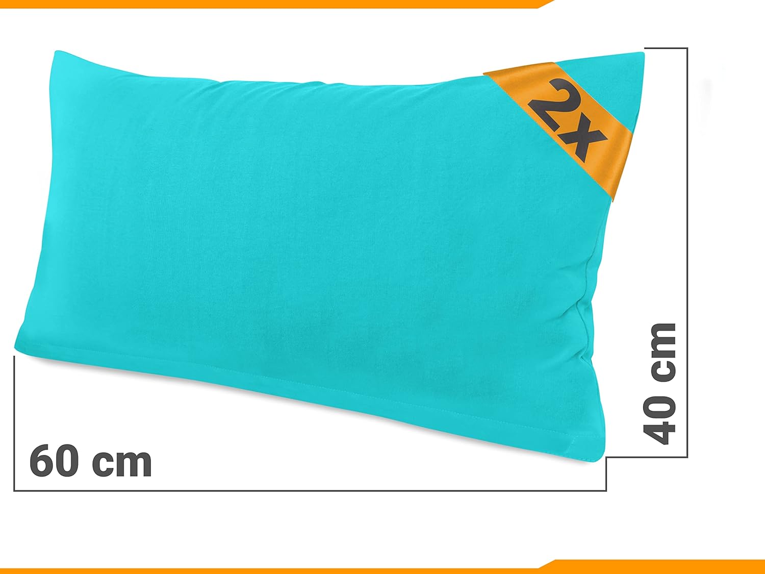 Thumbnail 2 de Lot de 2 Housses de Coussin traversin 40x60 en coton jersey turquoise 1331.1812 – certifié Öeko-Tex