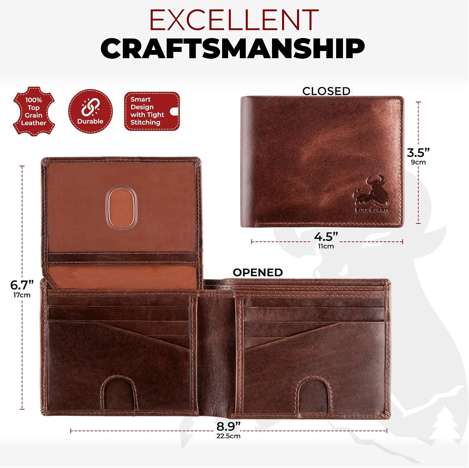 Detalle de BULL GUARD Mens Bifold Wallet 11 cards