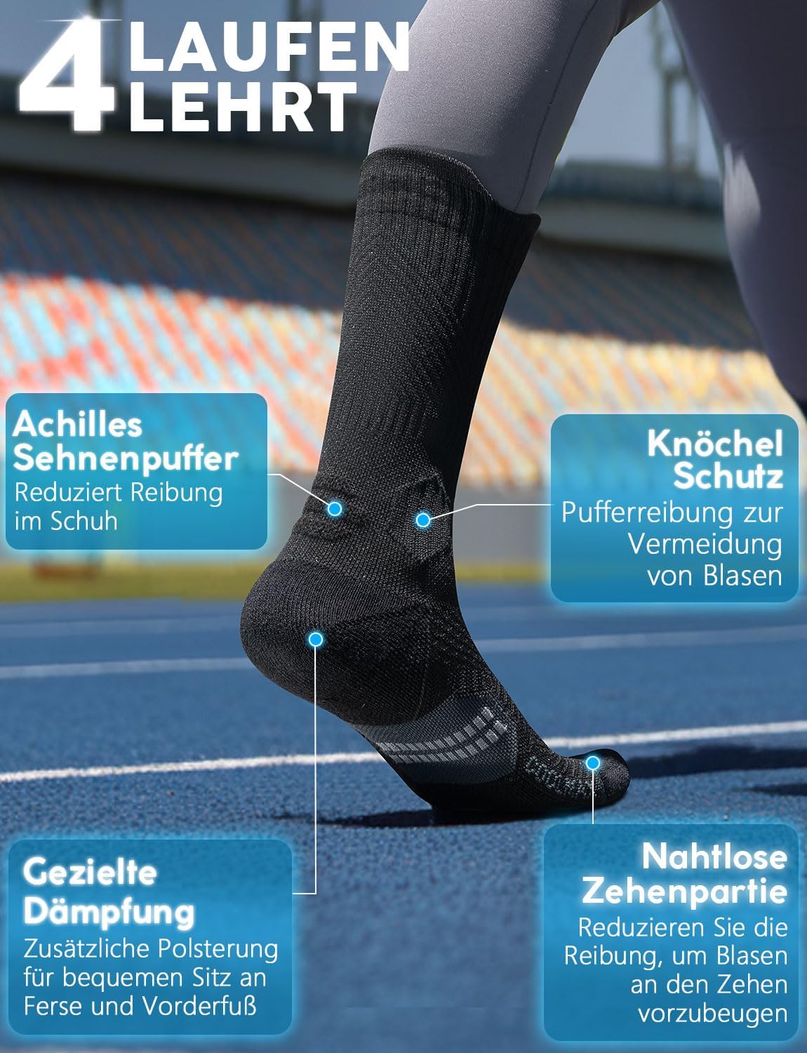 Thumbnail 3 de Juclise Bambus Kompressions-Laufsocken (15–20 mmHg) mit Coolmax – atmungsaktiv & blasenhemmend, 3er-Set