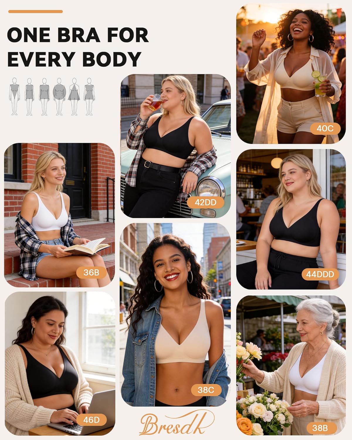 Thumbnail 4 de Bresdk Soutien-Gorge Push-Up sans Armatures – Décolleté en V profond et Maintien Optimal