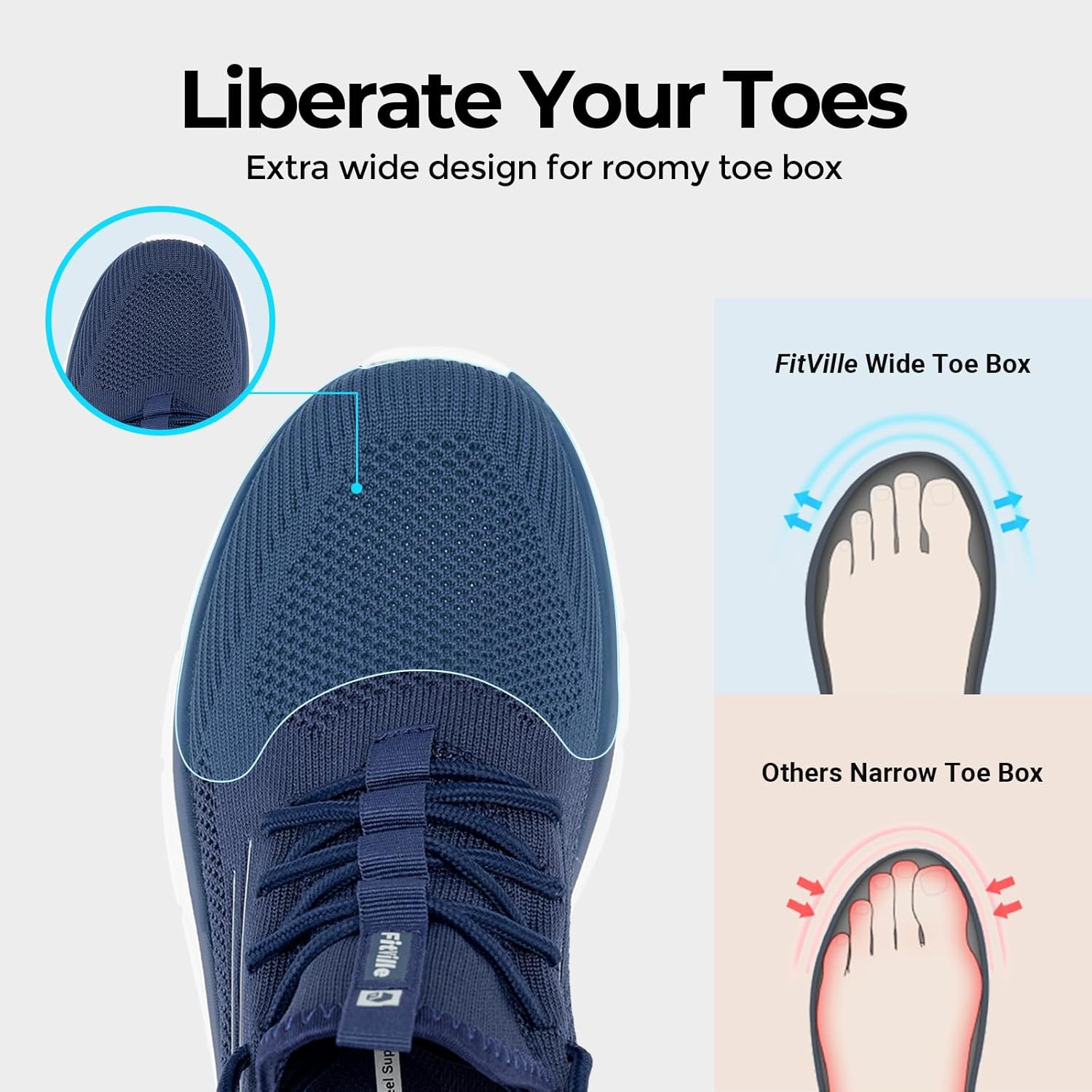 Detalle 2 de FitVille Extra Wide Fit Trainers for Men – Slip-On Arch Support Road Running Shoes