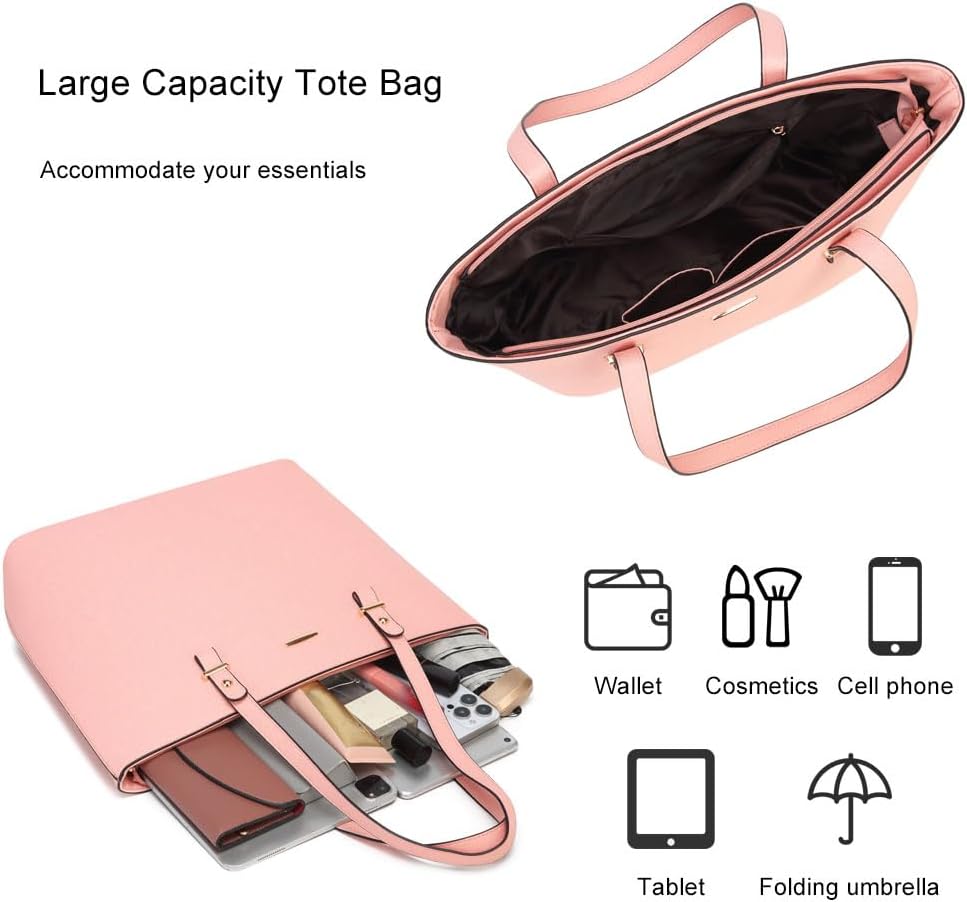 Detalle de Pahajim Large Tote Bag for Women – PU Leather, Zip Closure, Multiple Internal Pockets