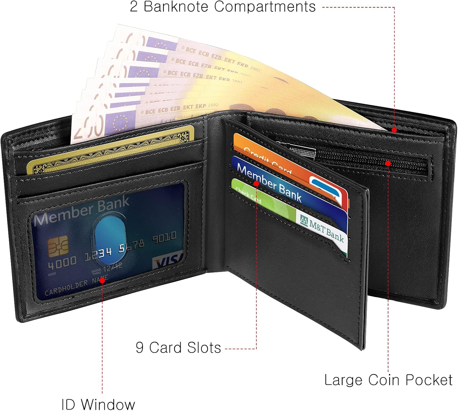 Thumbnail 1 de BIAL RFID Bifold Leather Wallet, 9 cards