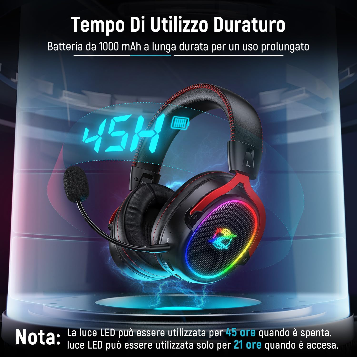 Detalle de Cascos Gaming Inalámbricos Ozeino para PS4/PS5/PC: Sonido 7.1, 2.4 GHz y Bluetooth con 40+ horas de batería