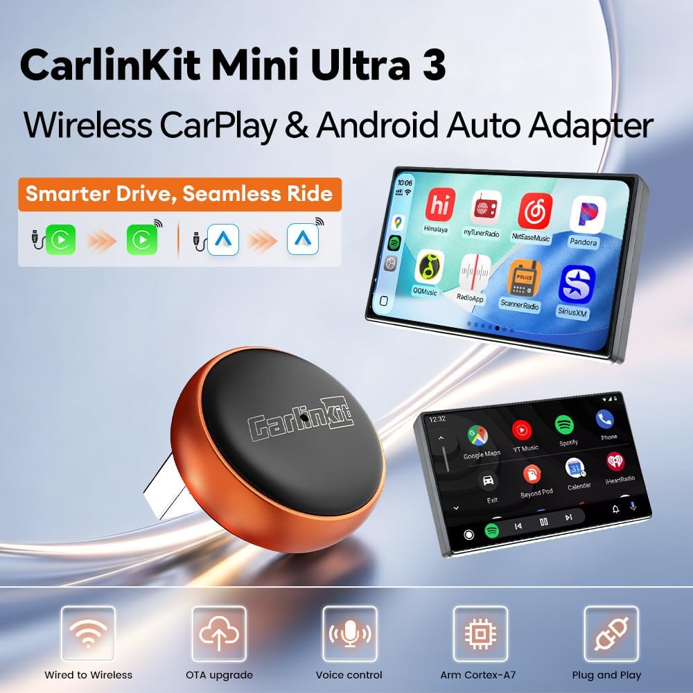 Detalle 2 de Carlinkit Mini Ultra 3 Wireless CarPlay Adapter, USB-A/C, Orange