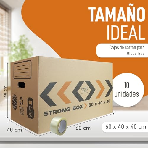 Detalle 2 de MARCPRINT: 10 Cajas de Mudanza XXL (96 L) con Precinto — Cartón Reforzado FSC, 60x40x40 cm
