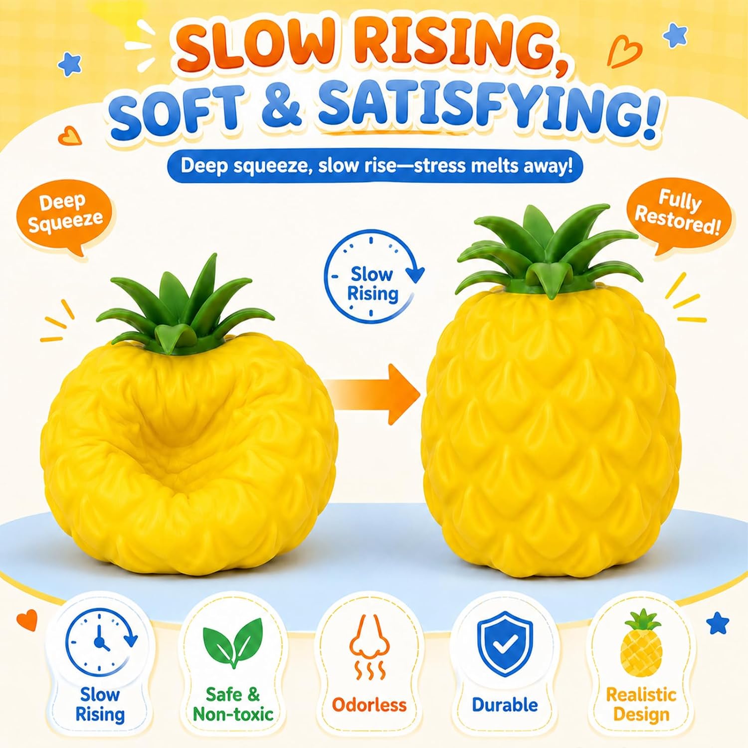Detalle 2 de BREIS mianfen-shucai Jumbo Pineapple Squishy Toy, Yellow Sensory Fidget