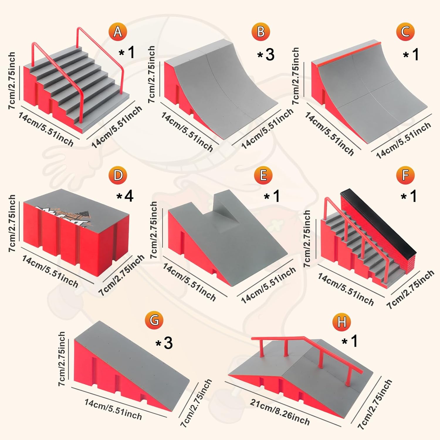 Thumbnail 2 de CS COSDDI 14-in-1 Finger Skateboard Park Kit with 8 Mini Finger Skateboards