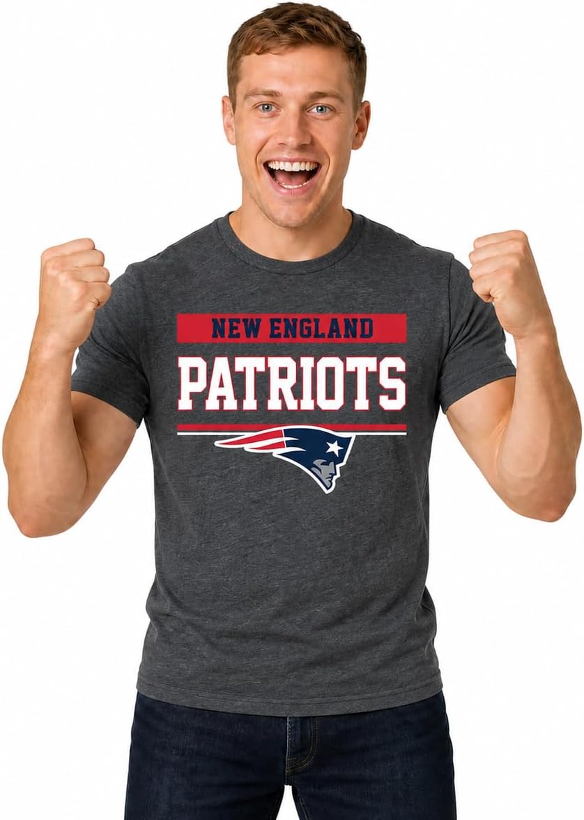 Detalle de Team Fan Apparel 3001_teamblk Patriots NFL T-Shirt, Charcoal, Tagless