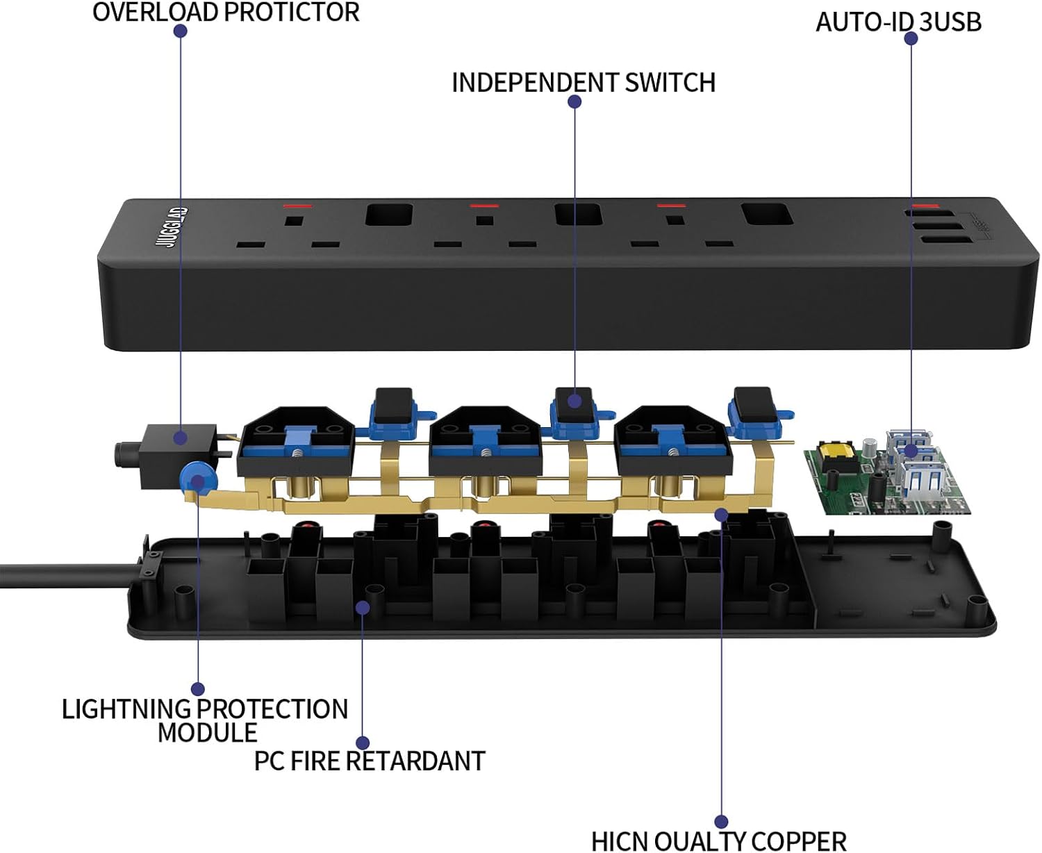 Thumbnail 2 de Extension lead with USB slots 3250W surge protected