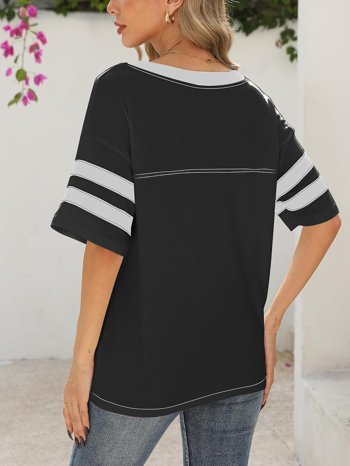 Detalle de Famulily Women’s Casual V Neck Short Sleeve T-Shirt (Baseball Shirt Style)