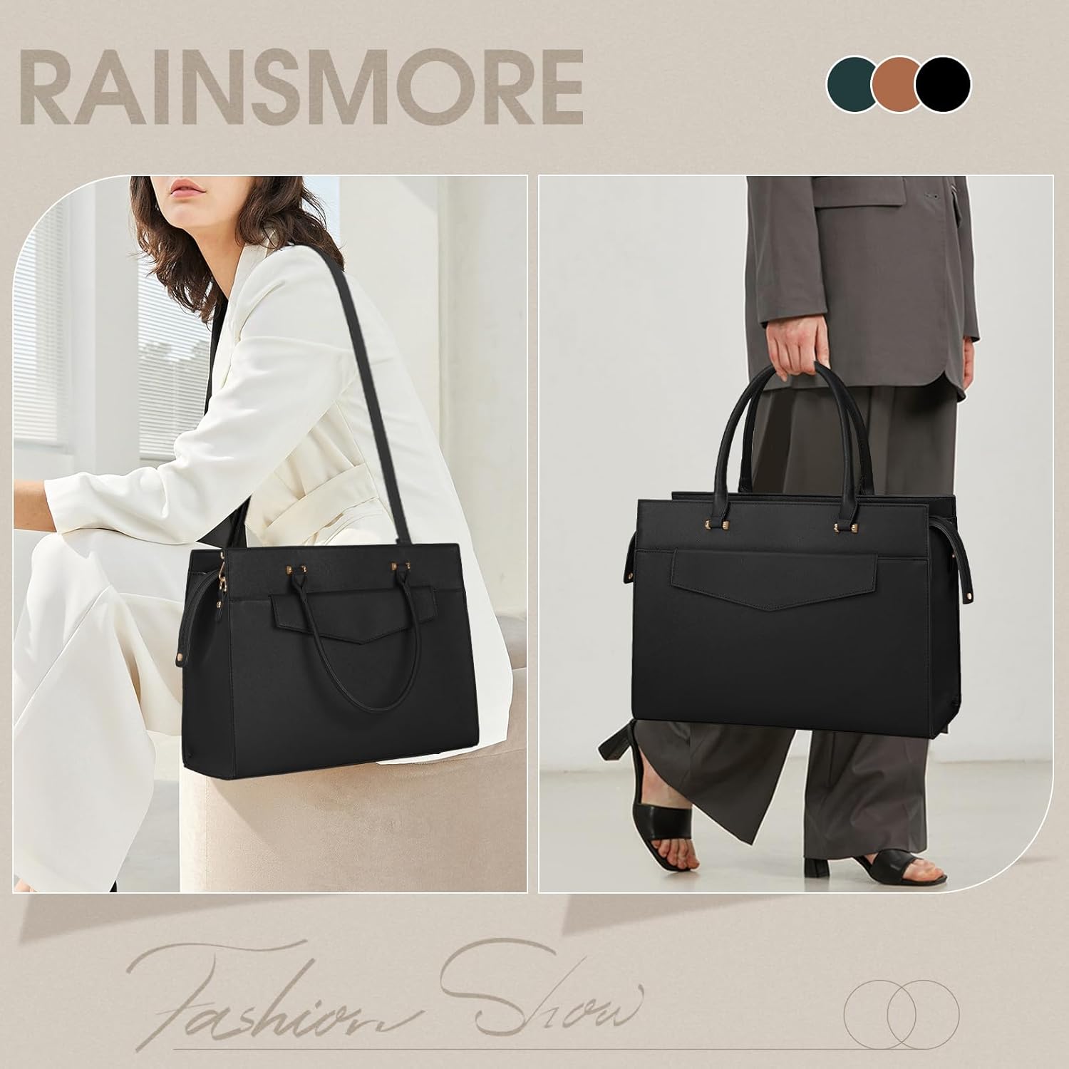 Thumbnail 6 de RAINSMORE Borsa porta PC donna impermeabile 15,6 pollici, grande tote a tracolla