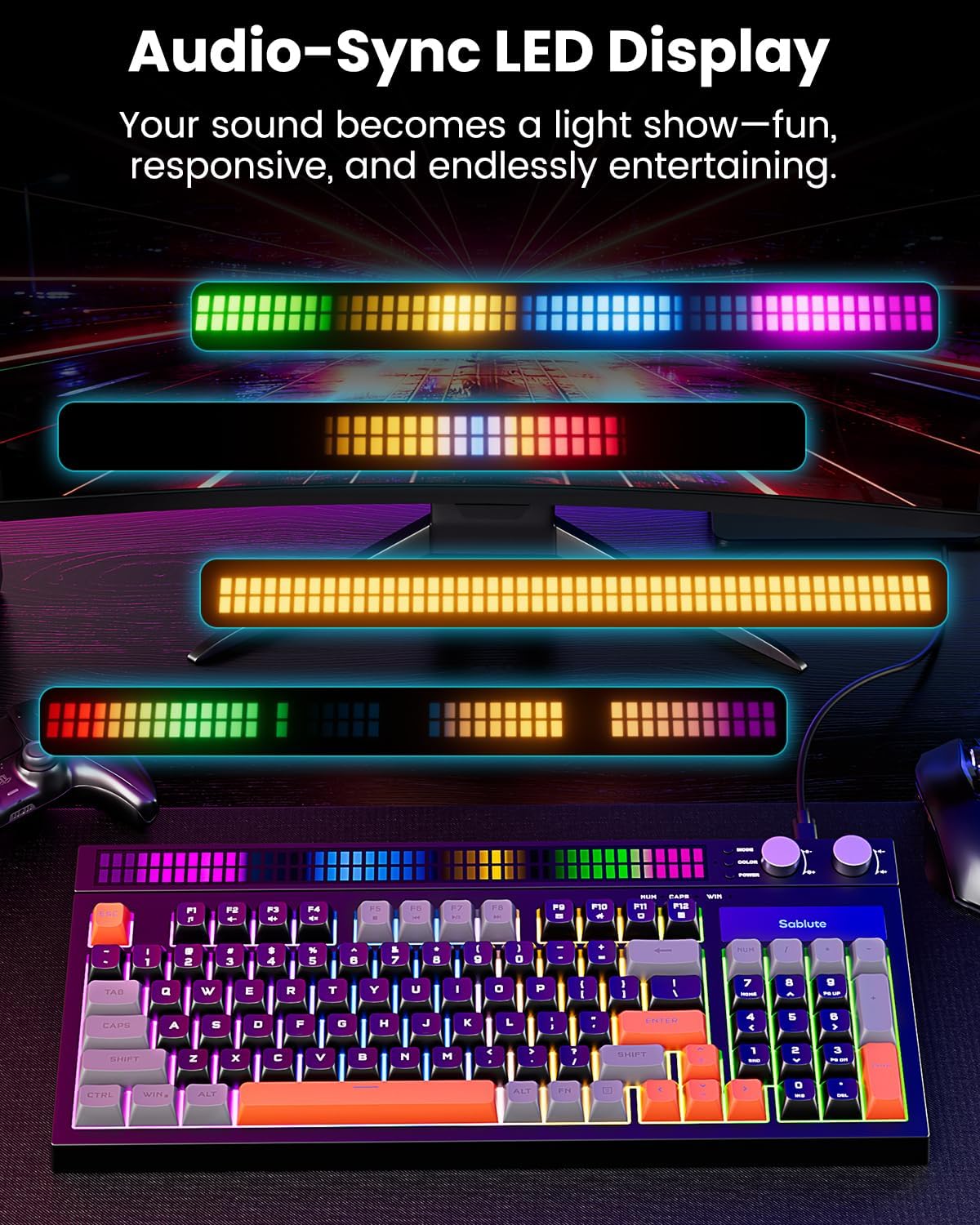 Detalle de SABLUTE Keyboard Gaming — Audio-Sync RGB Light Strip, 19-Key Anti-Ghosting, Dual Control Knobs