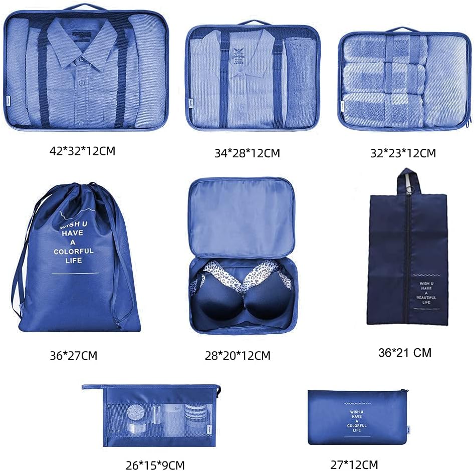 Detalle de Toifucos Travel Packing Cubes 8-Piece Set (Navy Blue) – Multifunction Luggage Organisers