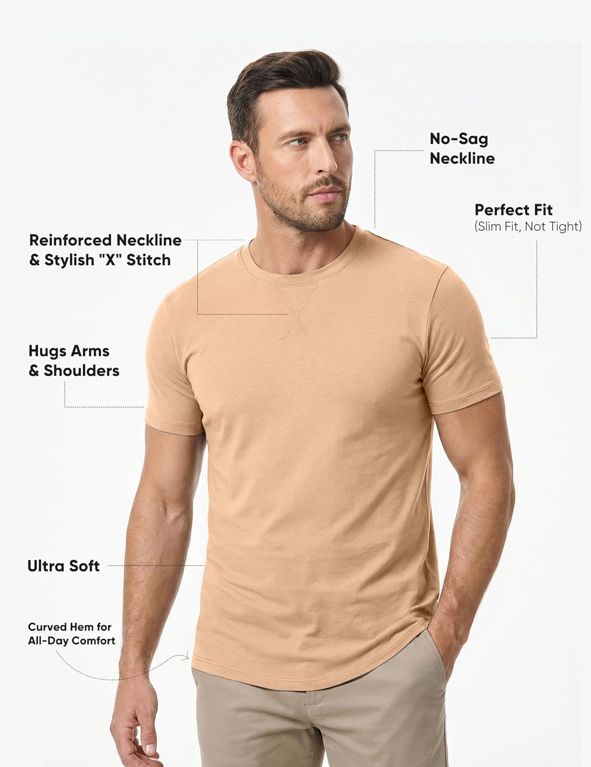 Detalle de JMIERR Mens 3-Pack Cotton Hipster Hip Hop Longline Crewneck T-Shirts