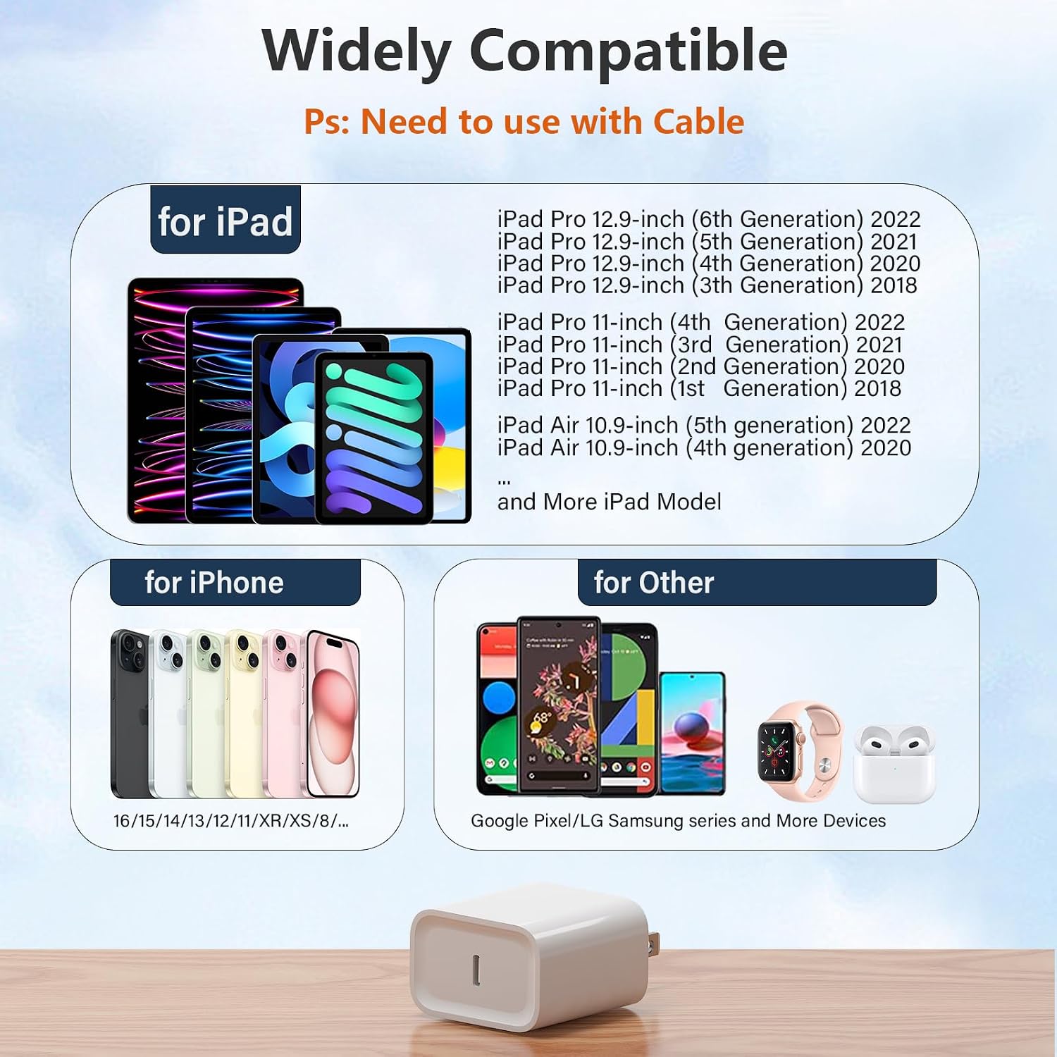 Thumbnail 4 de BWOGGJ CA-15T 20W USB-C Charger with Single Port, Compact White Design