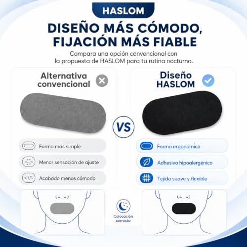 Detalle de HASLOM 60 Tiras Bucales para Dormir Negras – Cinta bucal antironquidos