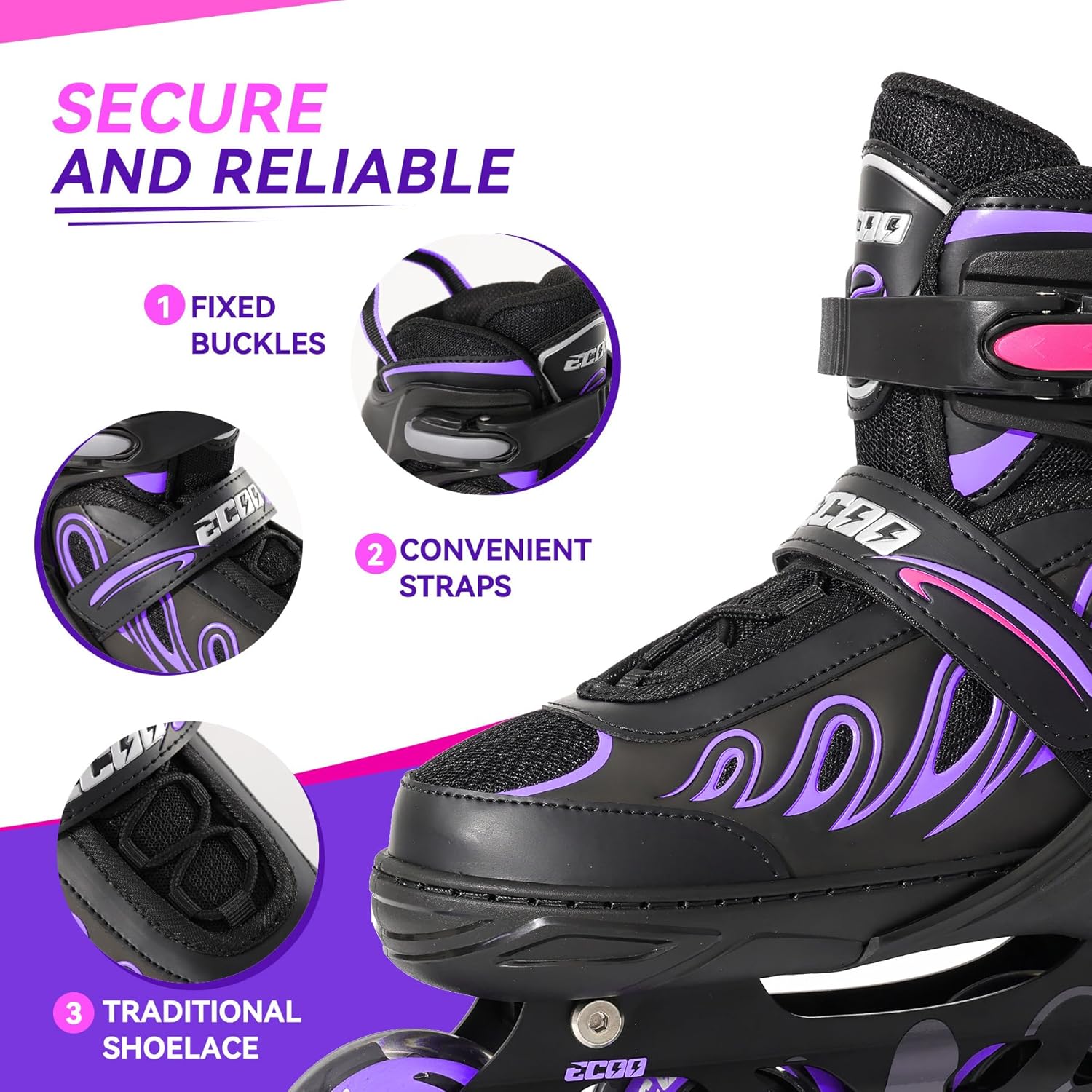 Thumbnail 4 de ECOO Inline Skates for Kids: Adjustable 4-Size Fit with Light-Up Wheels