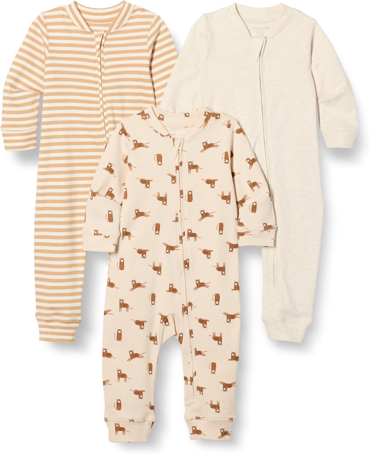 Detalle de Amazon Essentials Unisex Babies' Cotton Zip-Front Footless Sleep and Play Sleepsuit, Pack of 3