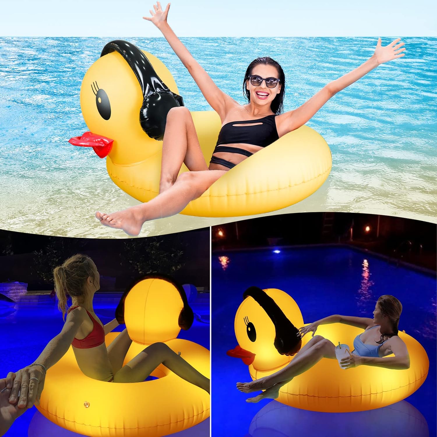 Thumbnail 6 de DeeprBetter Pool Aufblasbarer Schwimmtier Gelbe Ente mit Licht, Solarbetrieben 107 cm –2-in-1 Poolschwimmer und Leuchte