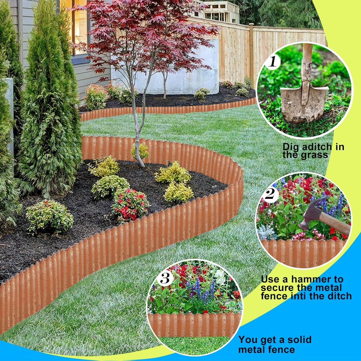 Thumbnail 4 de 6 Inch x 20 ft Corrugated Galvanized Garden Edging Border (Rusty finish) for Landscape Edging