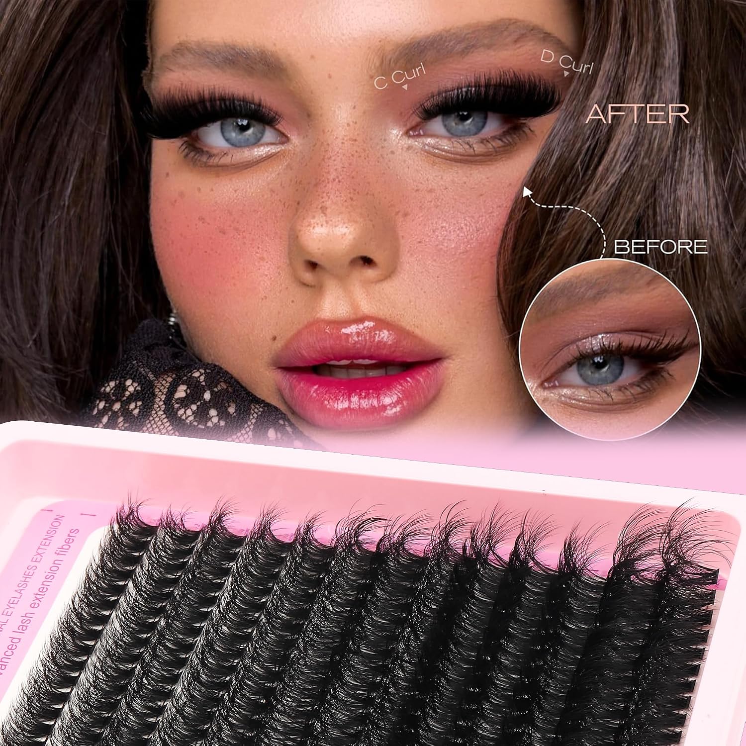 Detalle de YIDUO Lash Clusters Kit with 2X Bond&Seal (760 pcs, 3 Styles: 60D+80D+100D) for DIY Natural Lash Extensions
