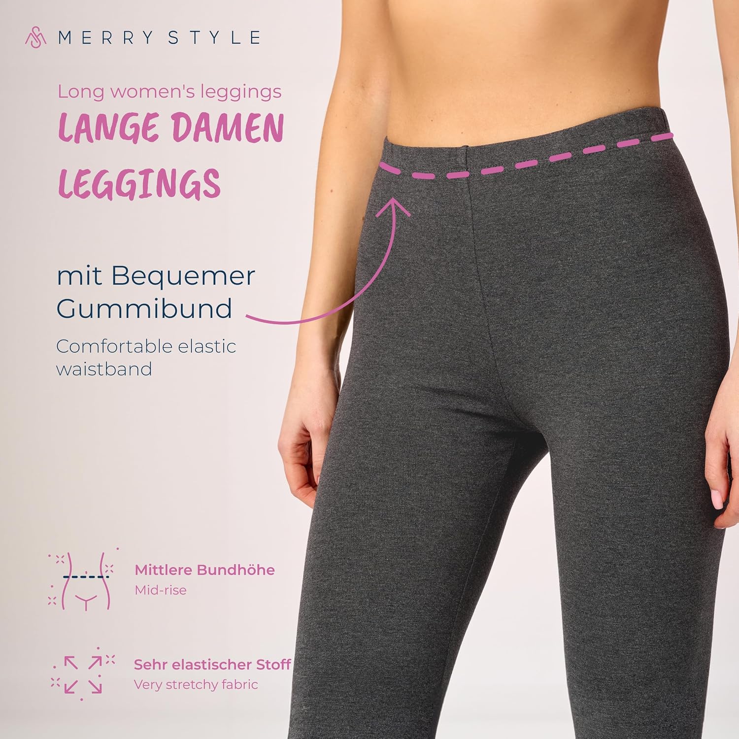 Detalle de Merry Style MS10-198 lange dameslegging, hoge taille en 2 stuks