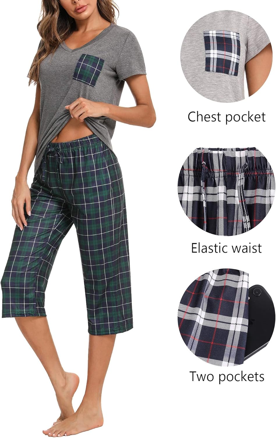 Thumbnail 2 de iClosam Damen Schlafanzug Kurzarm Set