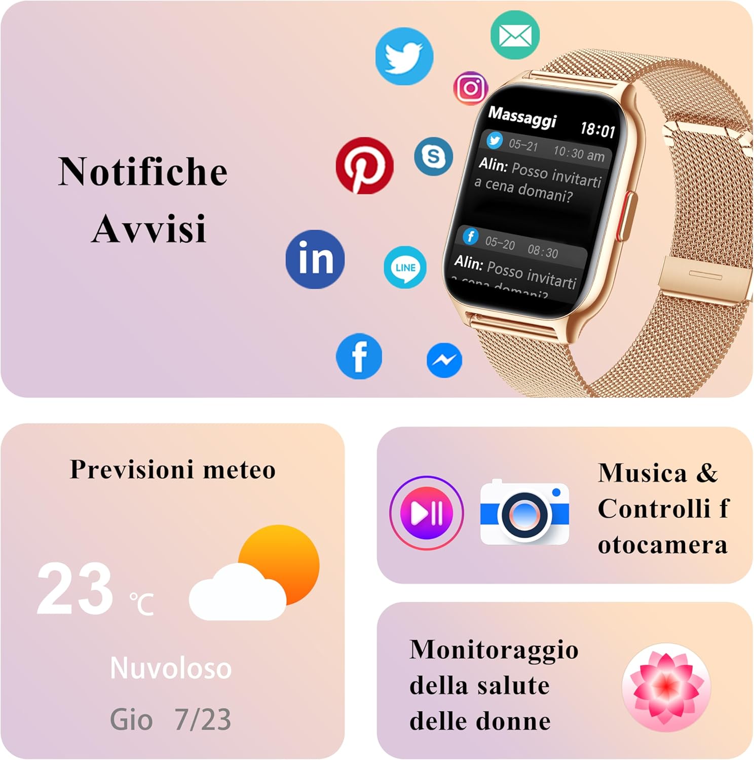 Thumbnail 5 de Popglory Smartwatch uomo/donna con chiamate Bluetooth, SpO2, pressione e 100+ modalità sportive (compatibile iOS/Android)