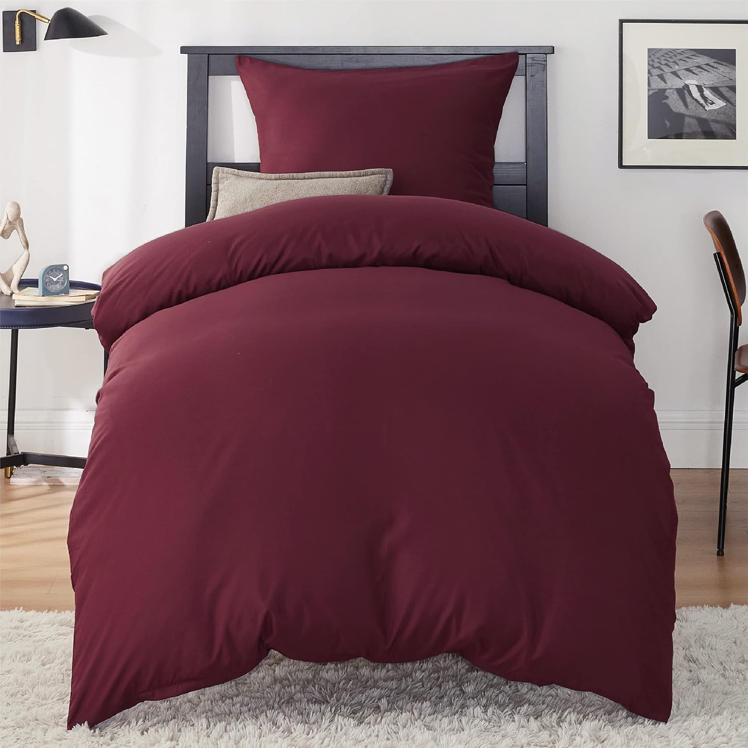 Detalle de BEDSURE Bettwäsche 135x200 2-teilig Weinrot mit Reißverschluss (Bettbezug 135x200 + Kissenbezug 80x80, Polyester Mikrofaser)