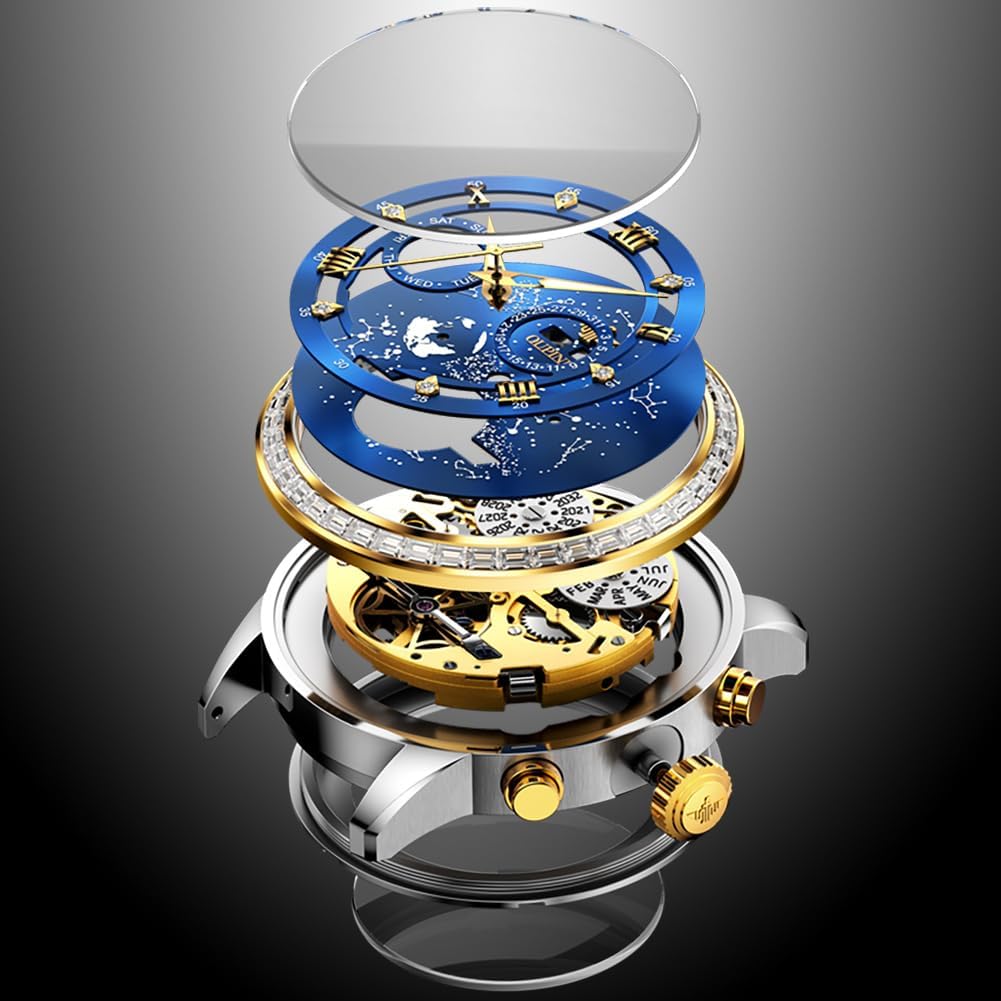 Thumbnail 4 de OLEVS Damenuhr Automatik Mechanisch Skelett „Diamond“ in Silberfarben – skelettierter Look, Edelstahl, wasserdicht bis 50 m