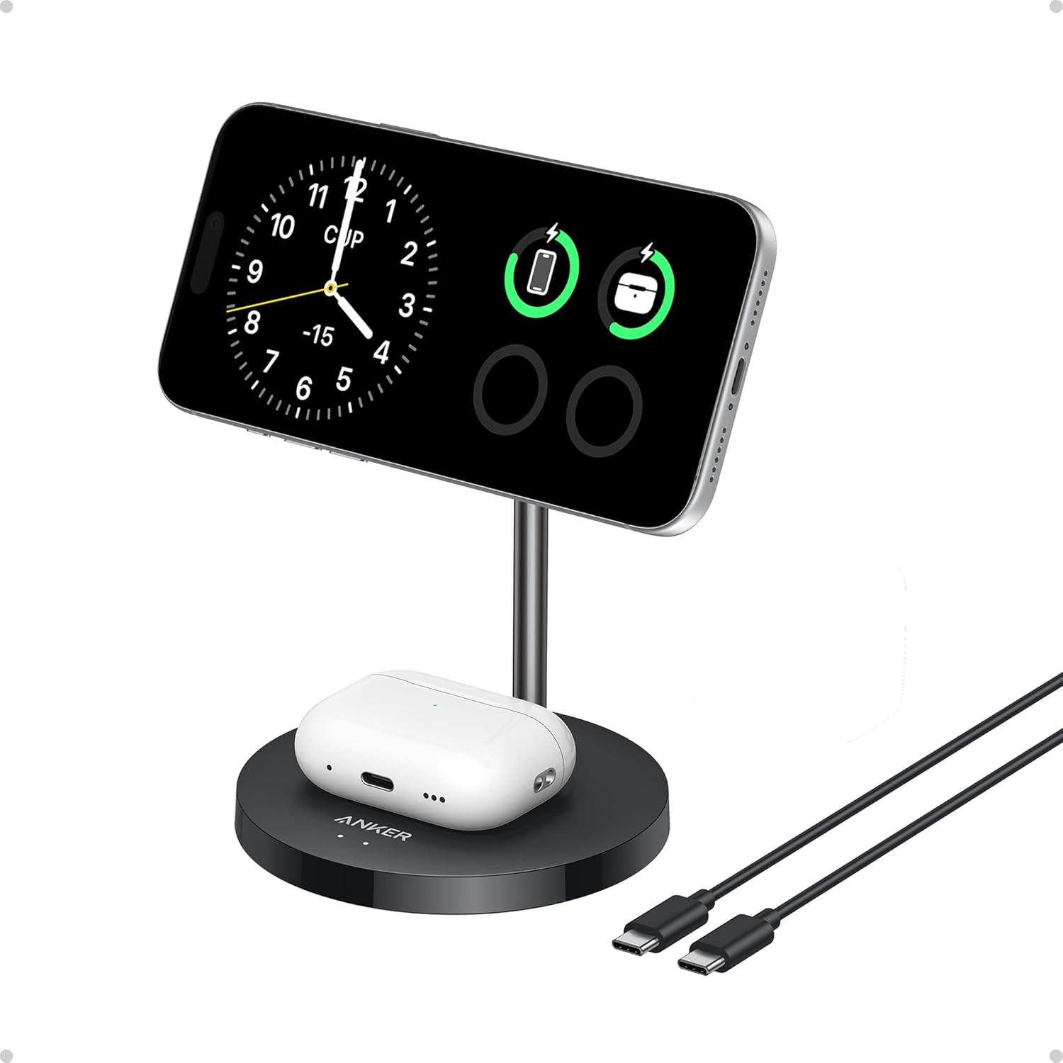 Detalle de Anker MagGo 2-in-1 Wireless Charging Station (MagSafe compatible) with Qi2 15W stand
