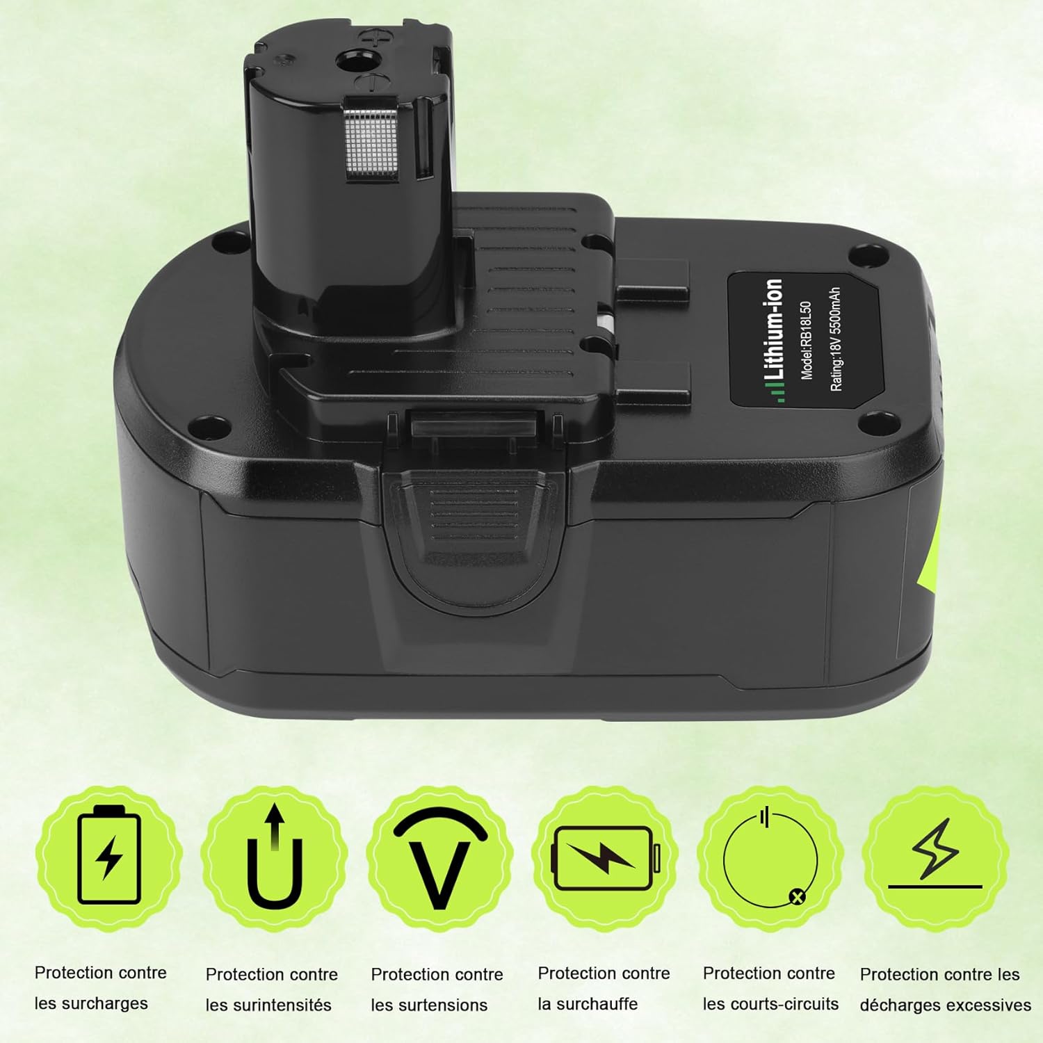Detalle 2 de REACELL 2X 18V 5,5Ah P108 + Chargeur P117 pour Ryobi One+ 18V