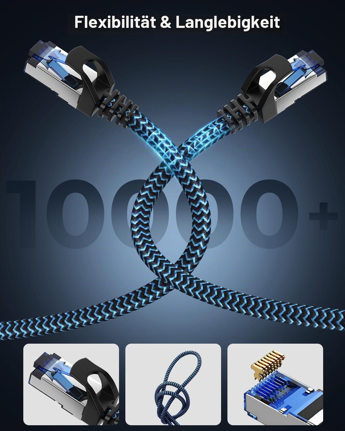 Detalle de CABNEER CAT8 LAN Kabel 10 m – Hochgeschwindigkeits RJ45 Patchkabel