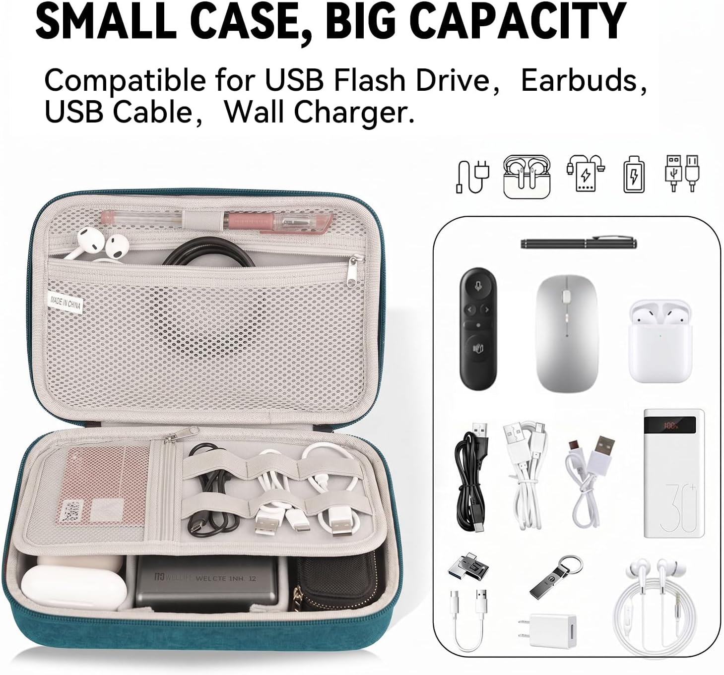 Thumbnail 1 de Arae Hard EVA Electronics Travel Organizer Case – Dark Green, compact 9.1 x 5.7 x 2.6 in