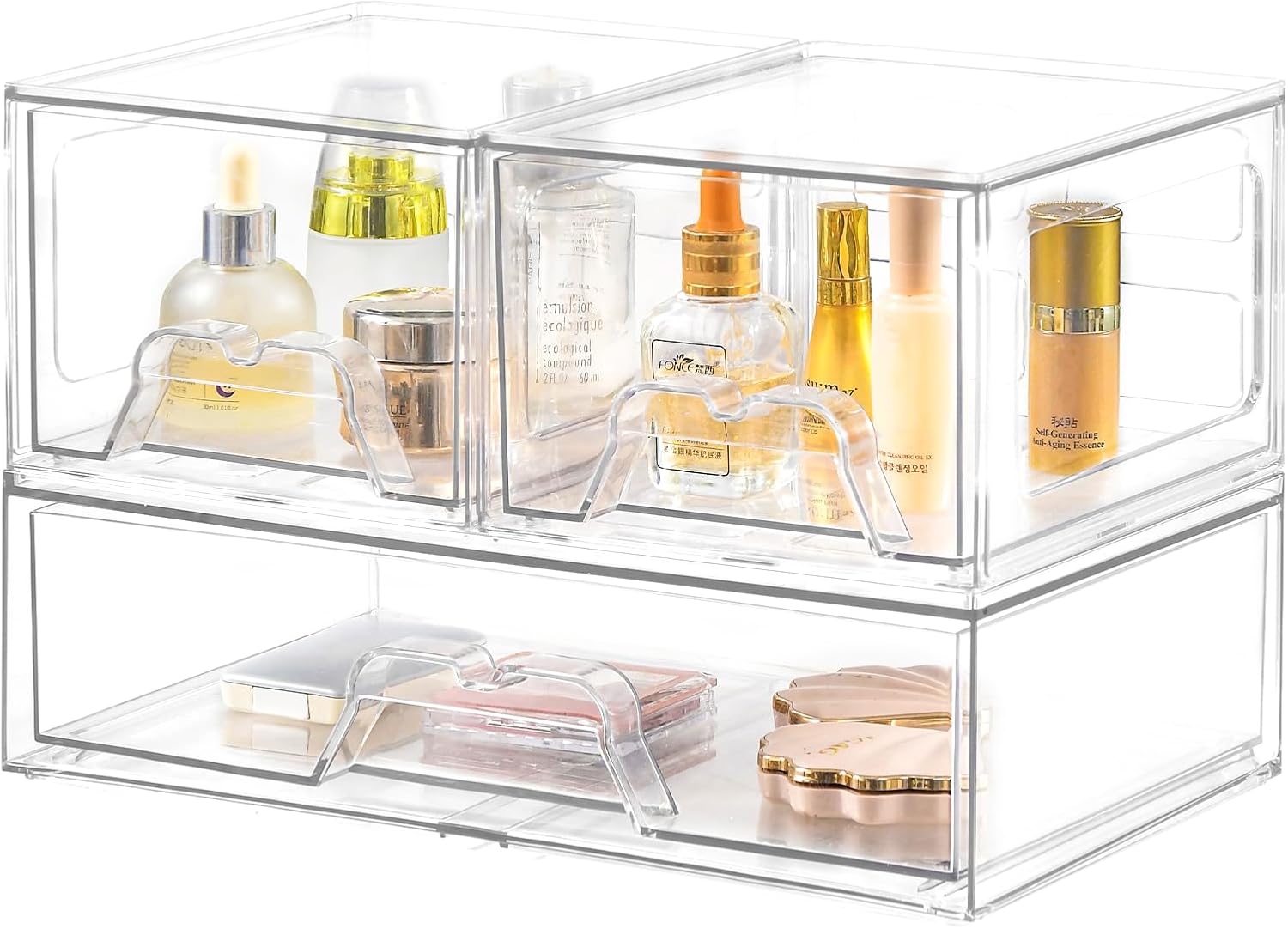 Detalle de Stebopum 3 Pack Stackable Clear Plastic Storage Drawers