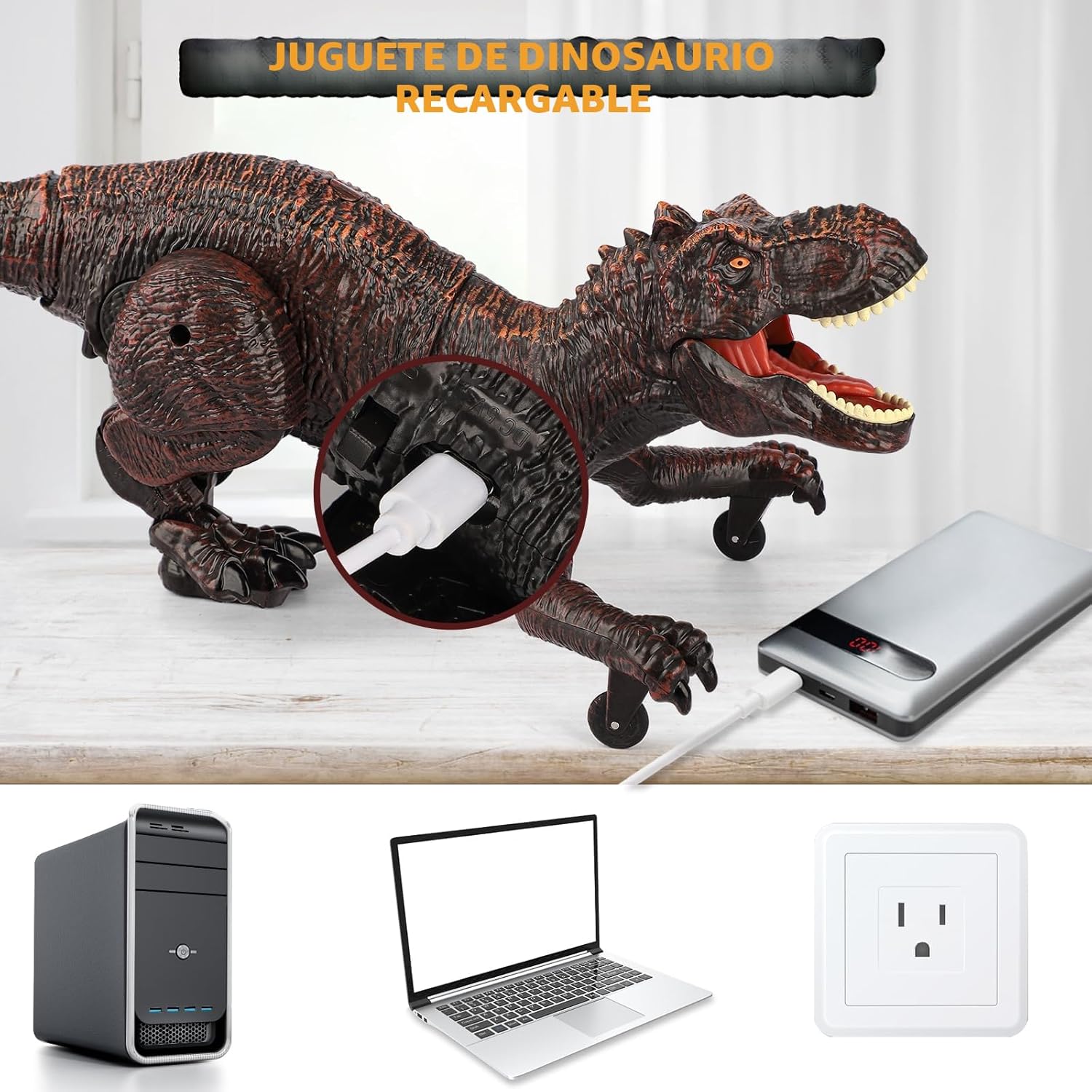 Detalle 2 de Juguete Dinosaurio Teledirigido 2.4GHz con Rociado