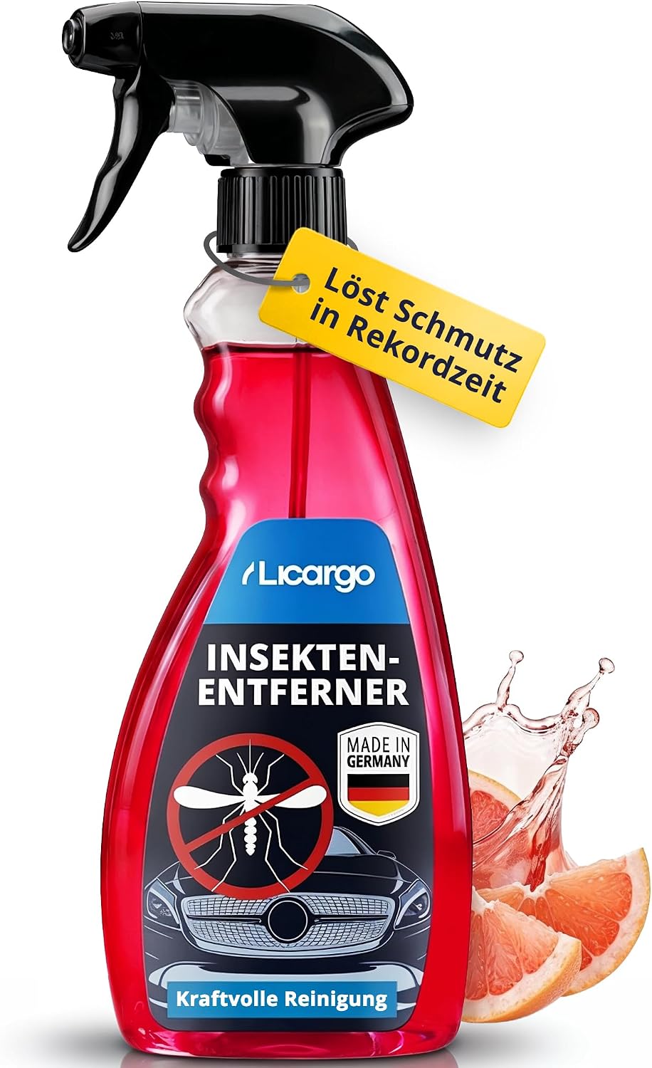 Detalle de LICARGO Insektenentferner Auto 750 ml – Insekten-, Vogelkot- und Flugrostentferner für Glas, Lack, Chrom & Kunststoff