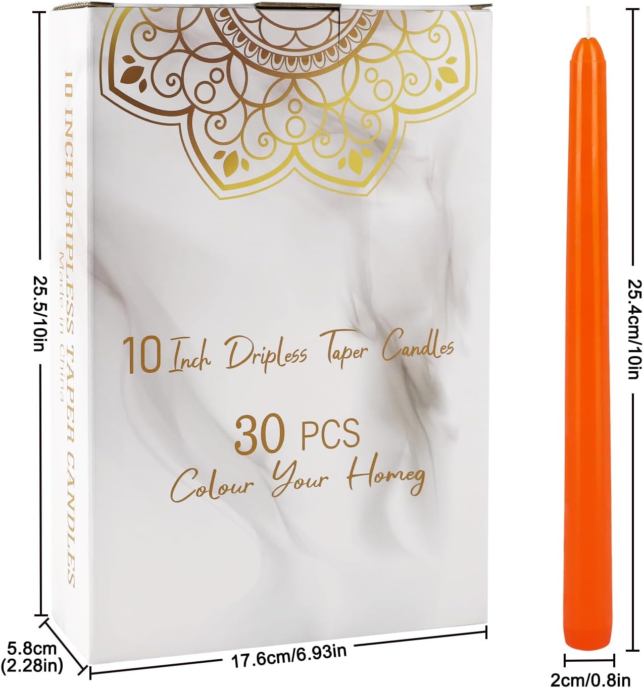 Detalle 2 de Wfmolcand fltc243 10-Inch Taper Candles, 30-Pack, 10 Colors, Unscented
