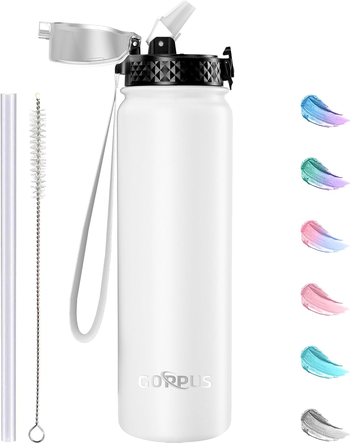 Detalle de GOPPUS 1L Stainless Steel Water Bottle with Straw – Double Wall Vacuum Insulated