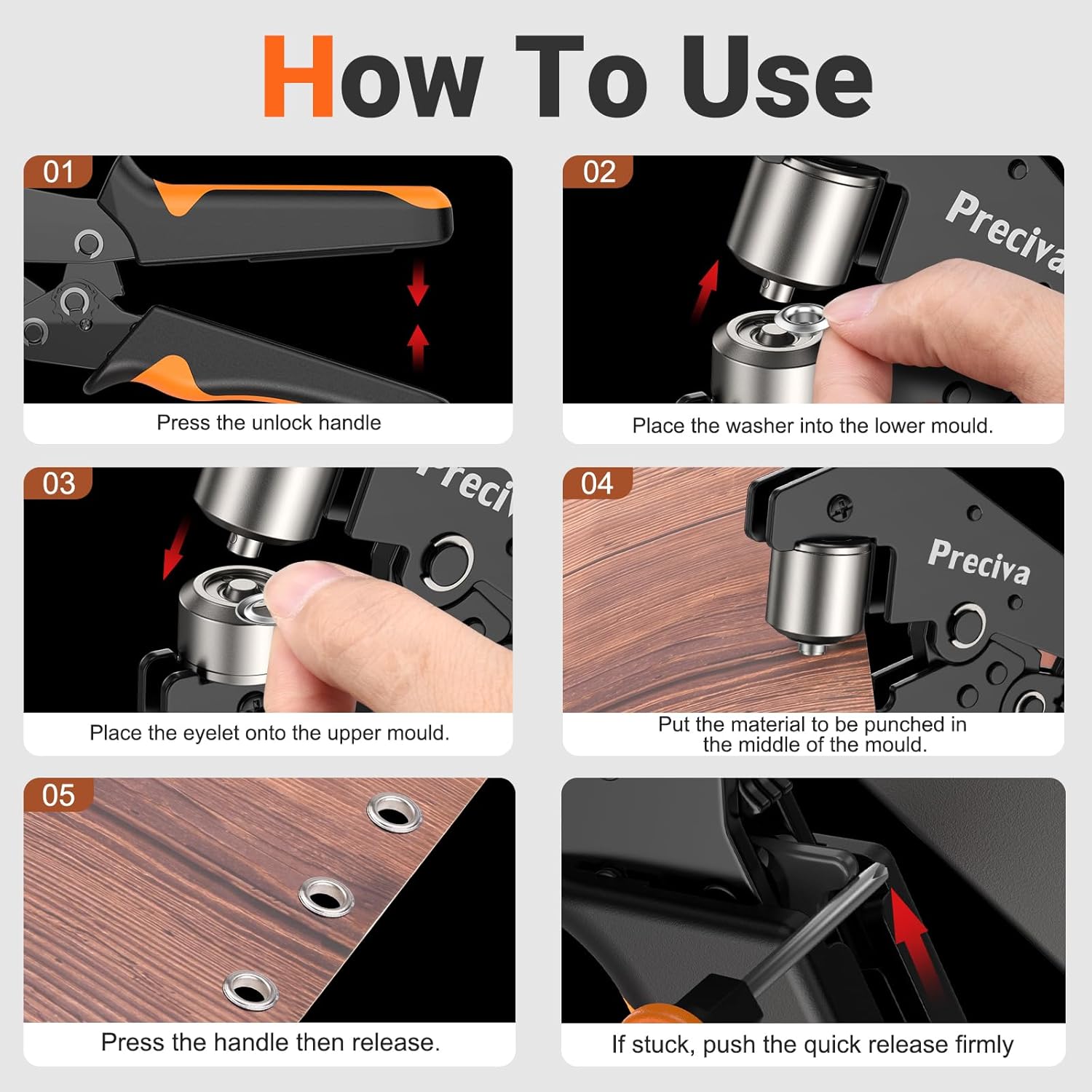 Thumbnail 4 de Pince à Œillets Professionnelle Preciva 6 mm avec 300 Œillets Magnétiques – Kit de Perforation et Clinquet