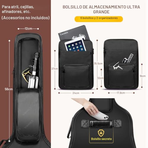 Detalle 2 de CAHAYA CY0181 funda para guitarra acolchada de 8 mm con 6 bolsillos