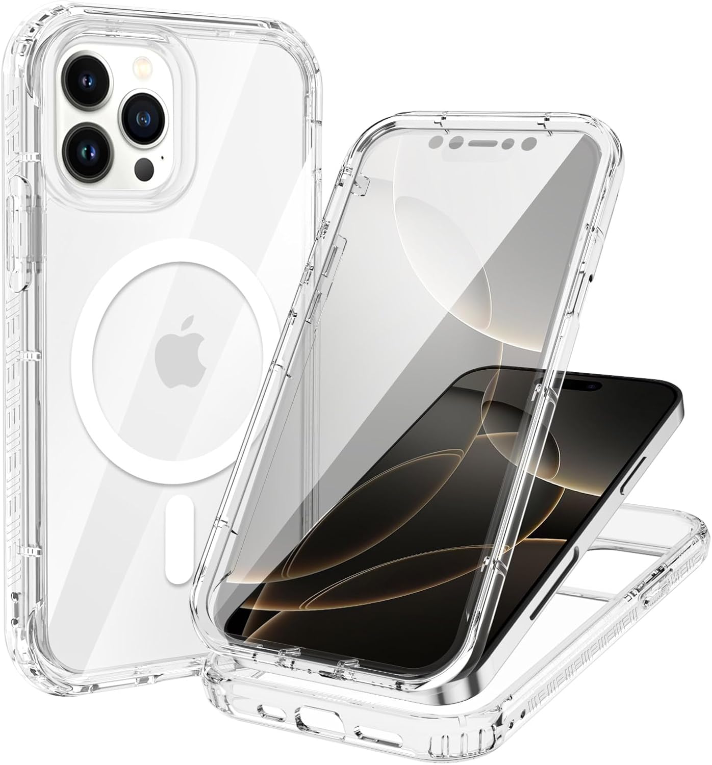 Detalle de XTCASE Coque magnétique 360° pour iPhone 16 Pro – Transparent, antichoc et protectrice avec écran intégré