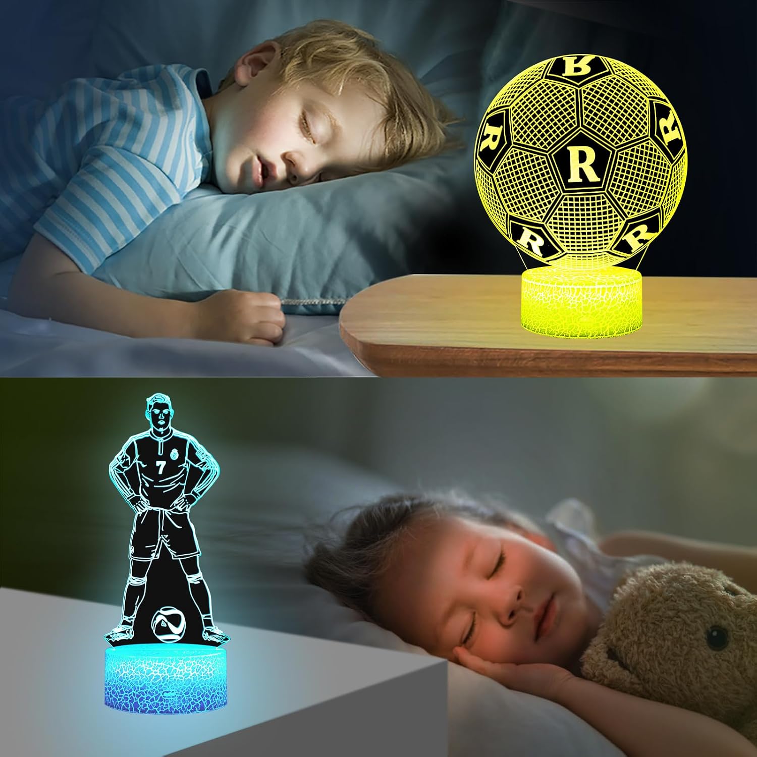 Thumbnail 6 de Eygerur 2er-Set Ronaldo-Fußballer Nr. 7 Nachtlicht mit 3D-LED-Effekt, Fernbedienung & Touch