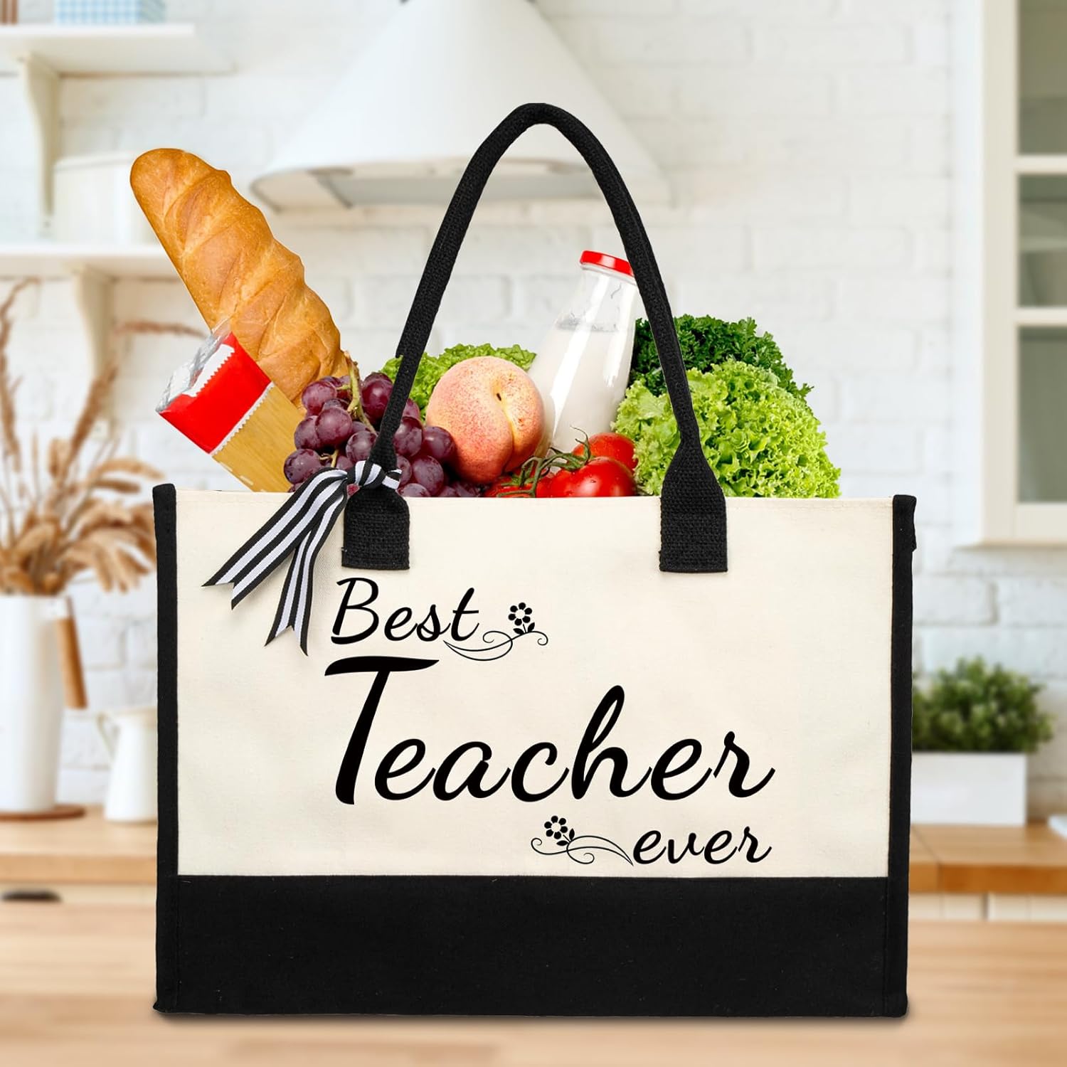 Thumbnail 2 de shenee Initial Canvas Tote Bag: Personalized Beach Tote for Women