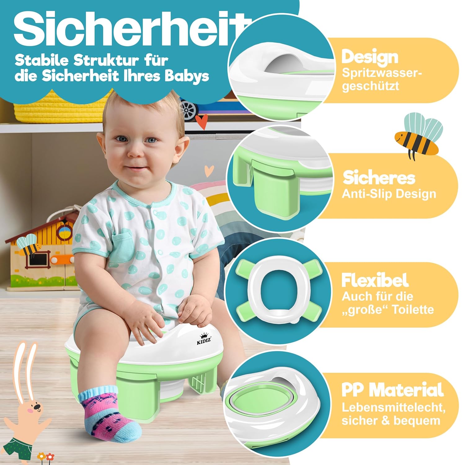 Detalle 1 de KIDIZ Toilettensitz Kinder 3‑in‑1 Töpfchentrainer