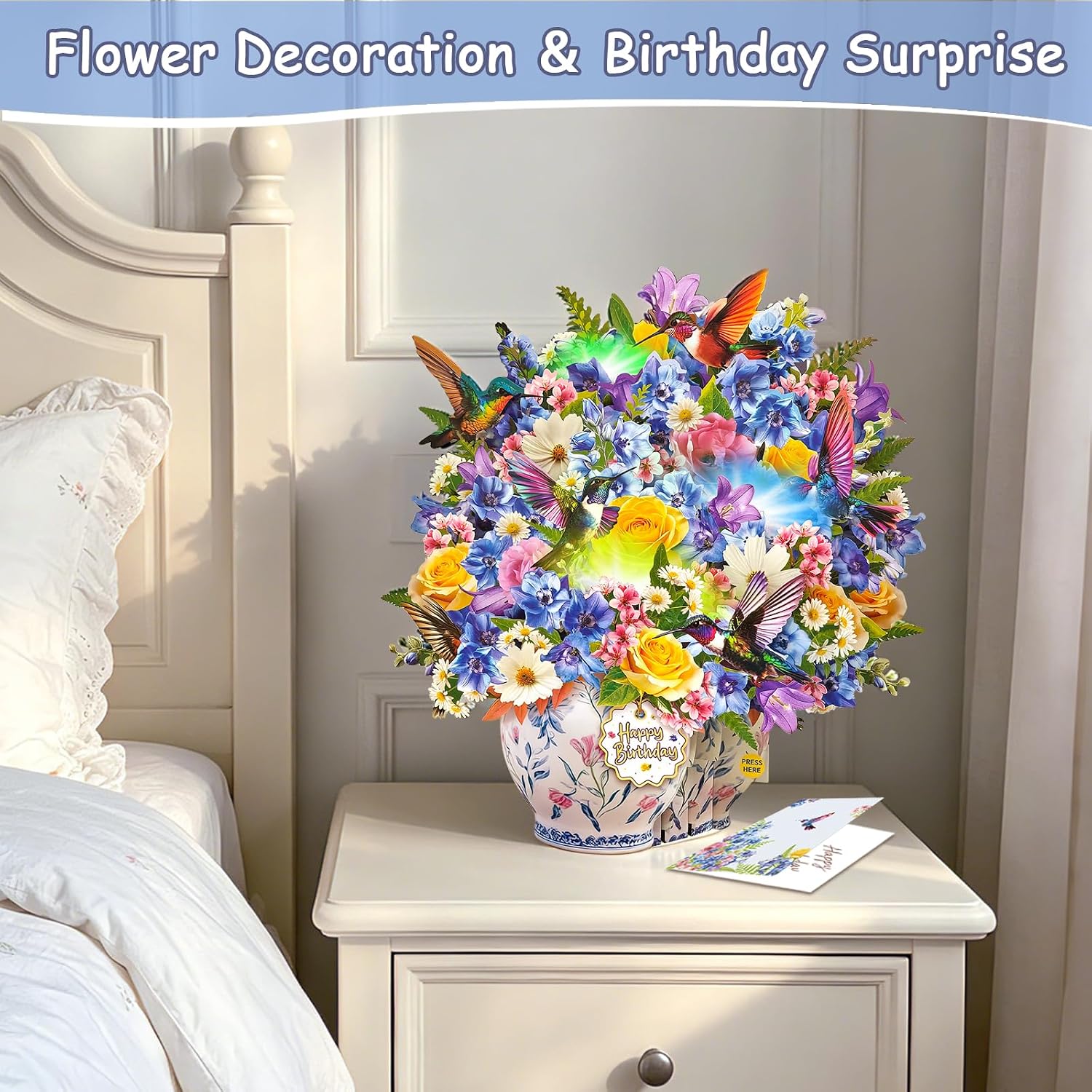 Detalle de Pop Up Birthday Cards for Women: 10.5-Inch Flower Bouquet with Music & Lights