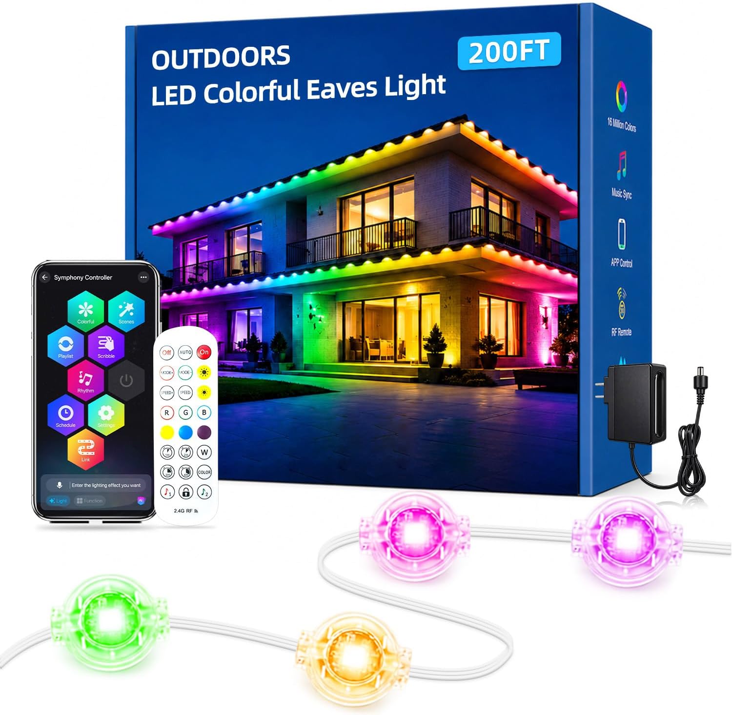 Detalle de Yeewhale-WYD200ft Permanent RGB+IC Outdoor Eaves Lights with App and Remote